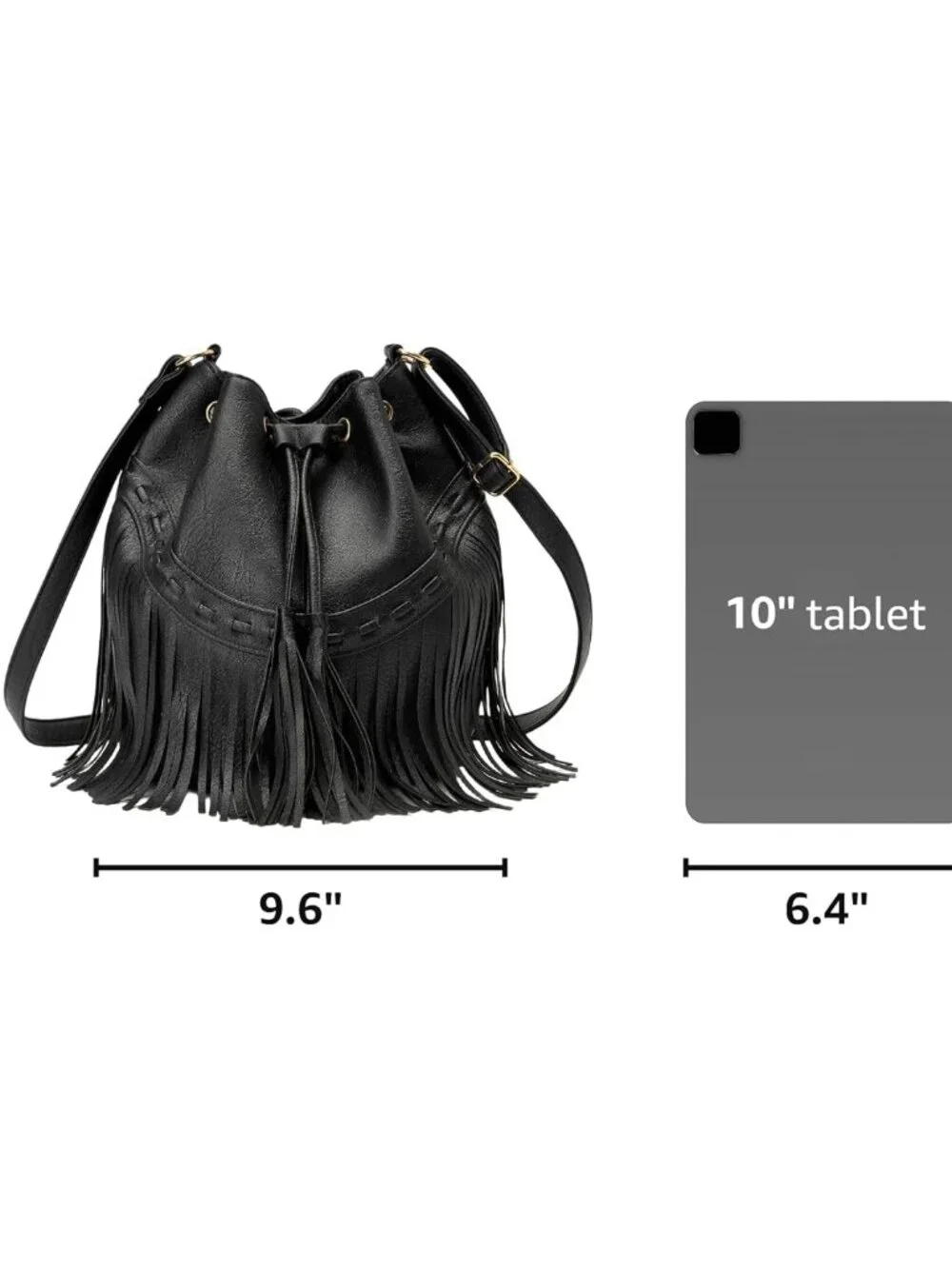 Leather Bucket Bags for Women Crossbody Fringe Purses with Drawstring Ladies Tas - Picture 3 of 8